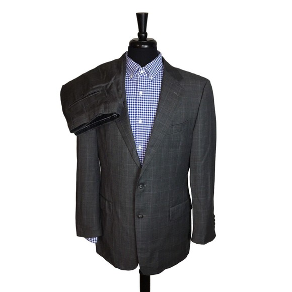 Joseph Abboud Mens 42L Gray 120s Wool 2PC Suit Pleated Pants Size 34x30.5 Cuff